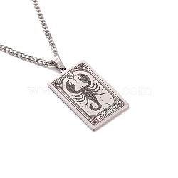 304 Stainless Steel Curb Chain Rectangle with Constellation Pendant Necklaces, Stainless Steel Color, Scorpio, 23.62 inch(60cm)(PW-WG0F5D0-22)