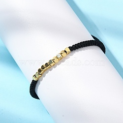 Polyester Cord Braided Bead Bracelets for Women Men, with Brass Beads, Long-Lasting Plated, Black, Inner Diameter: 1-3/4~2-7/8 inch(4.57.2cm)(BJEW-L698-02G-01)