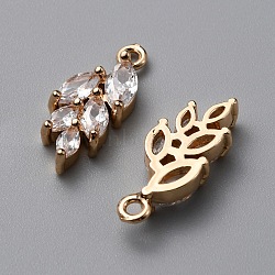 Brass Micro Pave Clear Cubic Zirconia Pendants, Leaf Charm, Light Gold, 17x7x3.5mm, Hole: 1.2mm(ZIRC-WH0001-03)