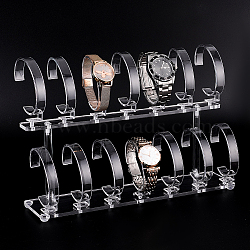 2 Tiers Acrylic Watch Display Stands, with Removable 14Pcs Strand Holders, Tabletop Jewelry Bracelet Display Holder, Clear, Finished Product: 6.7x29.3x19.5cm(ODIS-WH0026-34)
