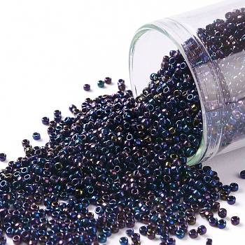 TOHO Round Seed Beads, Japanese Seed Beads, (82) Metallic Blue Iris, 15/0, 1.5mm, Hole: 0.7mm, about 3000pcs/10g