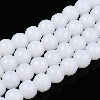 Imitation Jade Glass Beads Strands, Round, Creamy White, 8~8.5mm, Hole: 1.5mm, about 51~53pcs/strand, 14.96 inch~15.55 inch(38~39.7cm)
