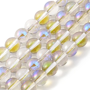 Transparent Electroplate Glass Beads Strands, Pearl Luster Plated, Round, Olive, 6mm, Hole: 0.8mm, about 67pcs/strand, 14.84~15.16''(37.7~38.5cm)