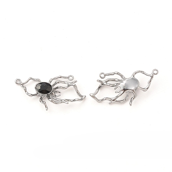 Alloy Glass Connector Charms, Spider, Gunmetal, Black, 18x36x6mm, Hole: 1.4mm