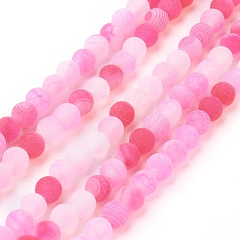 Natural Crackle Agate Beads Strands, Dyed, Round, Grade A, Hot Pink, 6mm, Hole: 1mm, about 63pcs/strand, 15.5