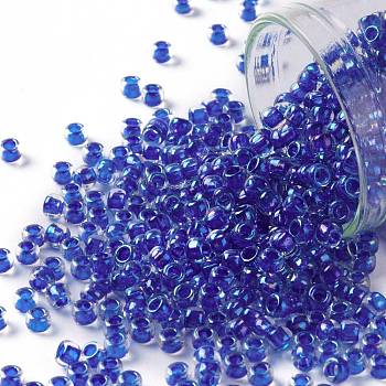TOHO Round Seed Beads, Japanese Seed Beads, (189) Inside Color Luster Crystal/Caribean Blue, 8/0, 3mm, Hole: 1mm, about 1110pcs/50g