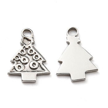 304 Stainless Steel Charms, Manual Polishing, Christmas Tree, Stainless Steel Color, 15x11x1.5mm, Hole: 1.6x1.9mm