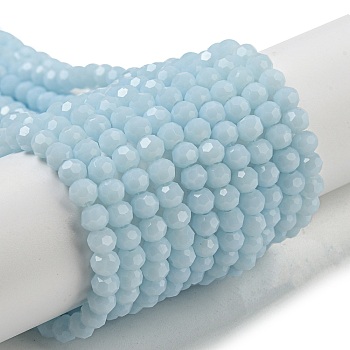 Opaque Glass Beads Stands, Faceted(32 Facets), Round, Cyan, 4mm, Hole: 0.7mm, about 94~93pcs/strand, 14.17''~14.37''(36~36.5cm)
