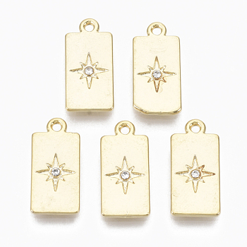 Alloy Pendants, with Crystal Rhinestone, Cadmium Free & Nickel Free & Lead Free, Rectangle with Star, Real 18K Gold Plated, 18.5x9x2mm, Hole: 1.4mm