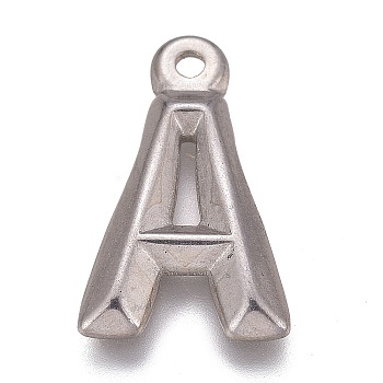 304 Stainless Steel Pendants, Alphabet, Letter.A, 16x10x1.8mm, Hole: 1.2mm