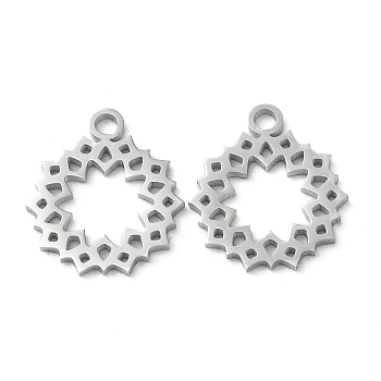 304 Stainless Steel Charms, Manual Polishing, Hollow Out Flower, Platinum, 13.5x12x1mm, Hole: 1.6mm