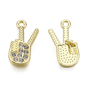 Rack Plating Alloy Charms, with Crystal Rhinestone, Cadmium Free & Nickel Free & Lead Free, Guitar, Light Gold, 18.5x10.5x2.5mm, Hole: 1.6mm