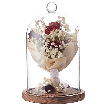 Glass Dome Cover, Decorative Display Case, Cloche Bell Jar Terrarium with Wood Base, Coconut Brown, 143x193mm, Inner Diameter: 115mm