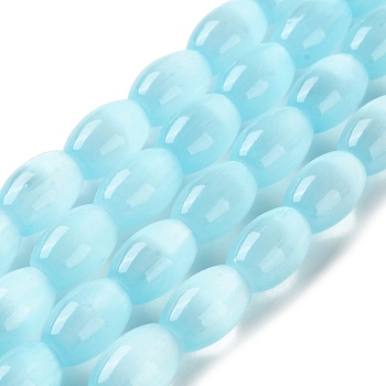 Macaron Color Natural Selenite Beads Strands, Dyed, Rice, Sky Blue, 12.5~13x8~8.5mm, Hole: 1.2mm, about 31pcs/strand, 15.35''(39cm)