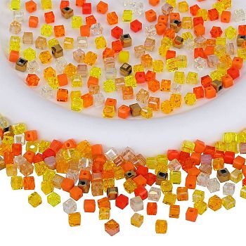 2 Bags Imitation Artificial Crystal Glass Beads, Faceted Cube, Mixed Style, Yellow, 4x4x4mm, Hole: 1.2mm, about 100pcs/bag