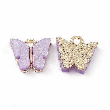 Acrylic Charms, with Light Gold Tone Alloy Finding, Butterfly Charm, Plum, 13x14x3mm, Hole: 2mm