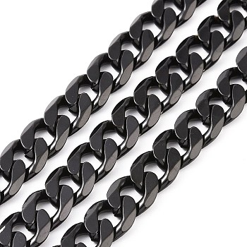 304 Stainless Steel Cuban Link Chains, Twisted Chains, Unwelded, Electrophoresis Black, 10mm, Links: 13.5x10x3mm