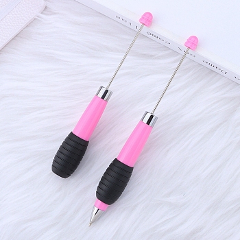 Plastic Retractable Ball-Point Pen, Beadable Pen, for DIY Personalized Pen with Jewelry Bead, Hot Pink, 147~175x20mm