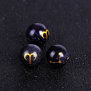 Synthetic Blue Goldstone Carved Constellation Beads, Round Beads, Aries, 10mm