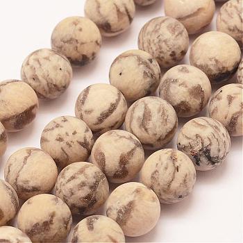 Natural Feldspar Bead Strands, Round, Frosted, 8mm, Hole: 1mm, about 47pcs/strand, 15 inch