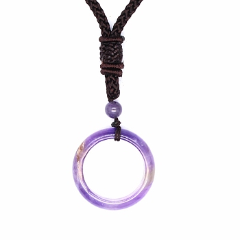 Natural Amethyst Pendant Necklaces, Ring, 19.69 inch(50cm)