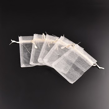 Organza Bags, with Ribbons, PapayaWhip, 18x13cm