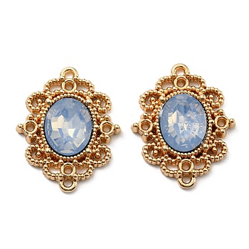 Golden Plated Alloy Oval Connector Charms, with Plastic Imitation Opalite, Light Sky Blue, 21.5x17.5x4mm, Hole: 1mm