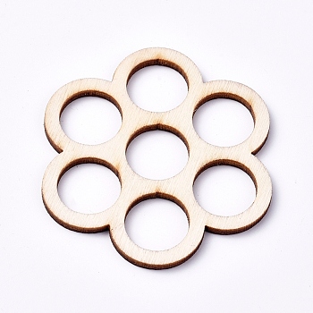 Wood Cabochons, Laser Cut Wood Shapes, Flower, Blanched Almond, 51.5x51.5x2.2mm