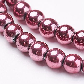 Non-magnetic Synthetic Hematite Bead Strands, Round, Flamingo, 4mm, Hole: 1mm, about 103pcs/strand, 15.7 inch