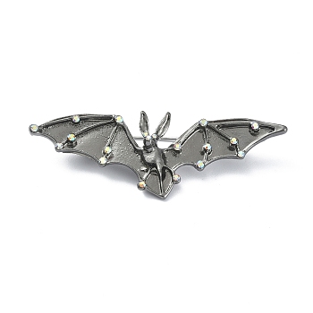Alloy Glass Rhinestone Brooches, Enamel Pins, for Halloween, Bat, 24.5x69.5x11mm
