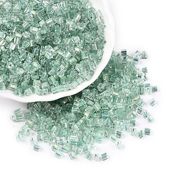 6/0 Transparent Inside Colours Glass Seed Beads, Triangle, Aquamarine, 3.5x3.5x3.5mm, Hole: 0.9mm, about 4500pcs/pound