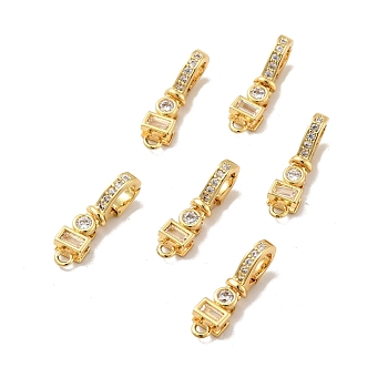 Brass Micro Pave Clear Cubic Zirconia Fold Over Clasps, Cadmium Free & Nickel Free & Lead Free, Real 18K Gold Plated, Clasp: 7.5x4x3mm, Hole: 1.2mm