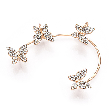 Butterfly Crystal Rhinestone Cuff Earrings for Girl Women Gift, Brass Earrings for Non-Piercing Ear, Golden, 58x43x11mm