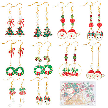 Christmas Earring Making Kit, Including Glass Beads, Santa Claus & Tree & Bowknot & Snowman Alloy Enamel Pendants, Brass Earring Hooks, Mixed Color, 194pcs/box