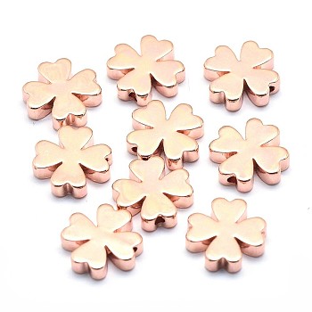 Brass Beads, Cadmium Free & Nickel Free & Lead Free, Clover, Real Rose Gold Plated, 10x10x2.5mm, Hole: 1.2mm