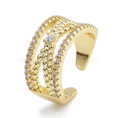 Rack Plating Brass Micro Pave Clear Cubic Zirconia Cuff Finger Rings for Women(RJEW-M028-34G)-2