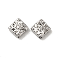 304 Stainless Steel Beads, Rhombus, Stainless Steel Color, 13x13x3.5mm, Hole: 1.2mm(STAS-I203-26P)