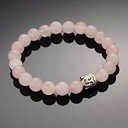 Buddhist Gemstone Beaded Stretch Bracelets, with Alloy Tibetan Style Buddha Beads, Rose Quartz, 59mm(BJEW-JB01874-02)