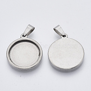 201 Stainless Steel Pendant Cabochon Settings, Flat Round, Stainless Steel Color, Tray: 18mm, 24.5x21x2.2mm, Hole: 4x8mm(X-STAS-S073-02A-P)