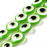 Resin Imitation Lampwork Beads Strands, Flat Round with Evil Eye, Lime, 20x9mm, Hole: 1.4mm, about 20pcs/strand, 15.94 inch(40.5cm)(RESI-F032-01A)