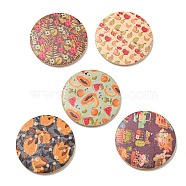 Printed Wood Pendants, Flat Round, Mixed Pattern, Mixed Color, 50x5mm, Hole: 1.6mm(WOOD-X0004-19)