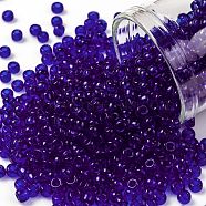 TOHO Round Seed Beads, Japanese Seed Beads, (8) Transparent Cobalt, 8/0, 3mm, Hole: 1mm, about 1111pcs/50g(SEED-XTR08-0008)