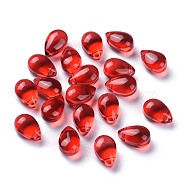 Transparent Glass Beads, Top Drilled Beads, Teardrop, Red, 9x6x5mm, Hole: 1mm(X-GGLA-M004-05A-03)