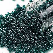 TOHO Round Seed Beads, Japanese Seed Beads, (108BD) Transparent Luster Teal, 8/0, 3mm, Hole: 1mm, about 1110pcs/50g(SEED-XTR08-0108BD)