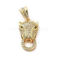 Rack Plating Brass Micro Pave Clear Cubic Zirconia Pendants, Long-Lasting Plated, Cadmium Free & Lead Free, Leopard, Real 18K Gold Plated, 25x14x7mm, Hole: 7x3.5mm(KK-A206-08B-G)