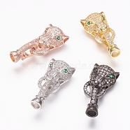 Brass Micro Pave Cubic Zirconia Fold Over Clasps, Leopard, Mixed Color, 32mm, Inner diameter: 4mm(ZIRC-L062-K01-M)