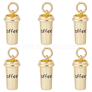 8Pcs Brass Pendants, with Jump Rings, Long-Lasting Plated, Coffee Cup with Word Coffee, Real 18K Gold Plated, 15x7.5mm, Hole: 3mm(KK-BBC0004-67)