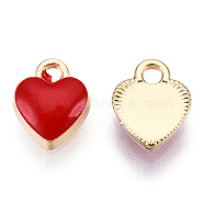 Light Gold Plated Alloy Charms, with Enamel, Heart, Red, 10x8.5x2.5~3.5mm, Hole: 1.8mm(ENAM-T009-01A-02)