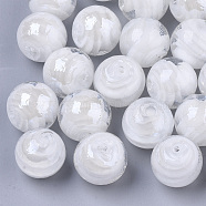 Handmade Lampwork Beads, Pearlized, Round, White, 14mm, Hole: 1.5mm(X-LAMP-S021-11)