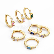 Brass Micro Pave Cubic Zirconia Huggie Hoop Earrings, Cadmium Free & Nickel Free & Lead Free, Ring, Real 16K Gold Plated, Mixed Color, 20.5x4mm, Pin: 1.2mm(EJEW-Q023-006-NR)